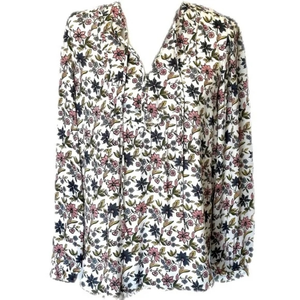 Loft Long Sleeve Floral Tie V-Neck Blouse